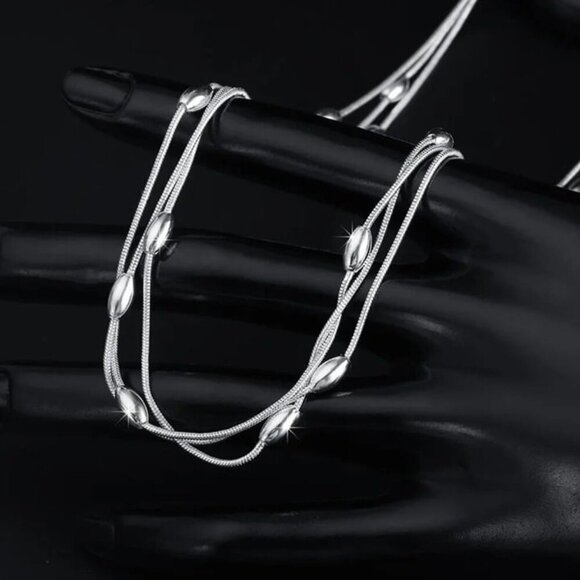 NWT Beaded Layered Chain Necklace S925 Silver 17" Minimalist Contemporary - Picture 5 of 10